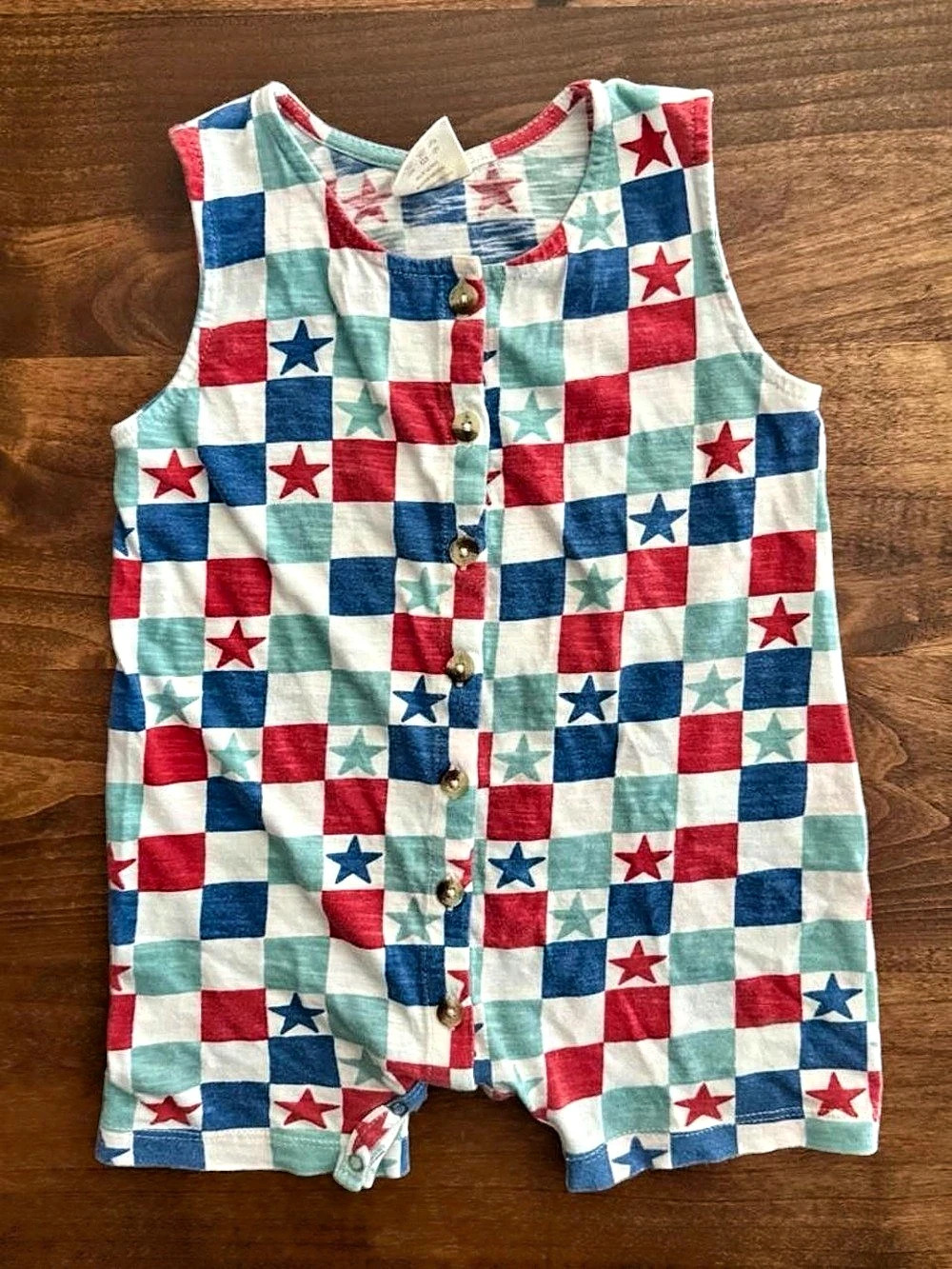 SIIX Spearmint Love Organic Cotton Checker Red White Blue Patriotic Romper 12-18